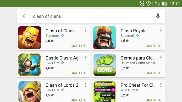 Busque por Clash of Clans no Google Play (Foto: Reprodução/Murilo Molina)
