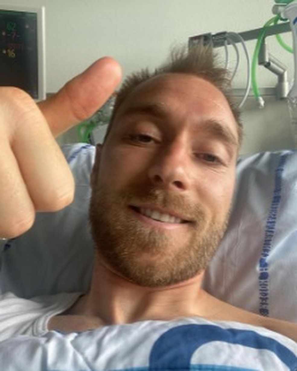 Eriksen no hospital, após a internação — Foto: Reprodução