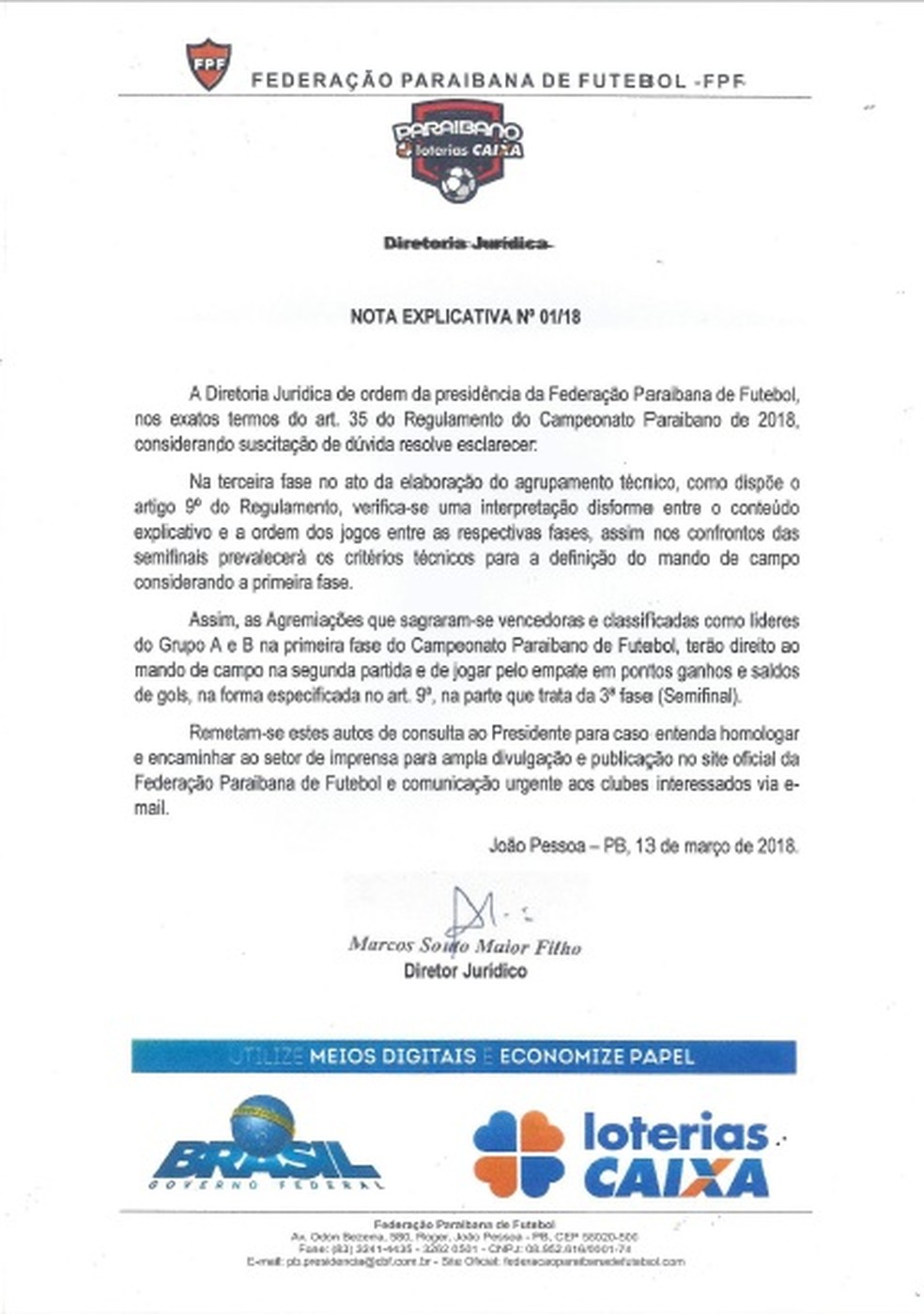 Nota da FPF (Foto: Divulgação / FPF)