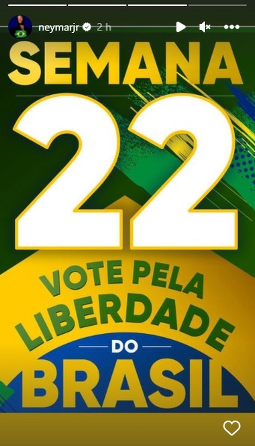 Postagem de Neymar, em apoio a Jair Bolsonaro, candidato à reeleição. — Foto: Reprodução