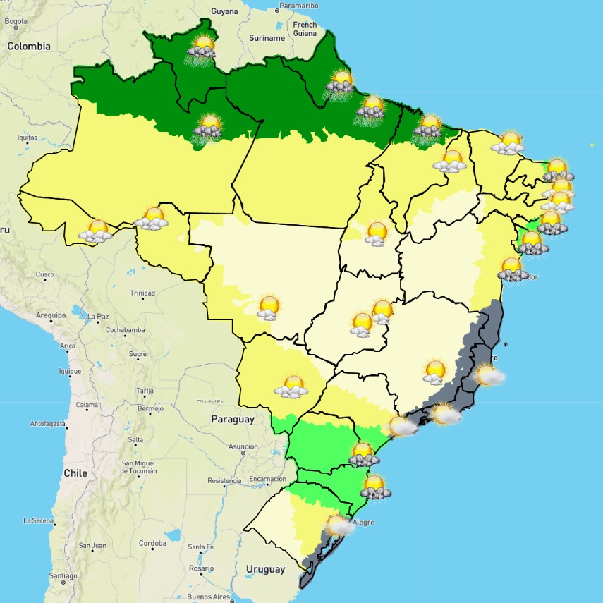 Mapa do Brasil feito pelo Inmet indica predomínio de tempo seco no país nesta sexta-feira (25/6) (Foto: Reprodução/Inmet)
