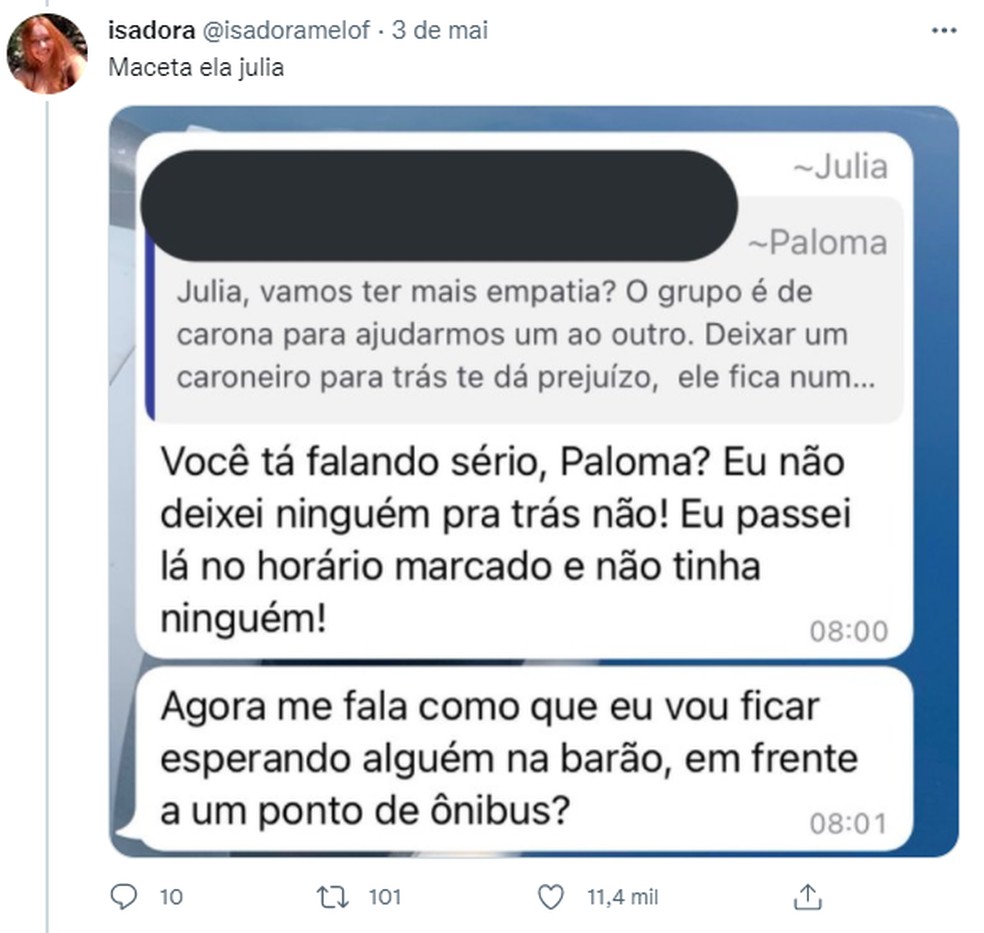 Discussão em grupo de caronas para a UFMG viraliza na internet — Foto: Reprodução/ Twitter