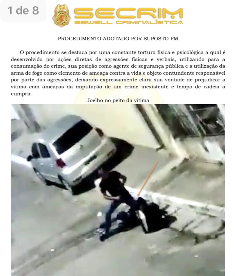 Parecer técnico feito pela Secrim ao analisar o vídeo da abordagem do PM ao motoboy em SP elencou oito possíveis falhas — Foto: Divulgação