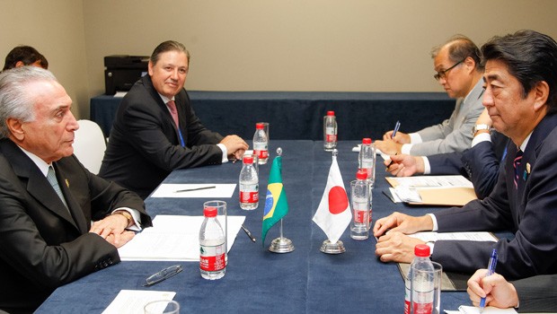 Michel Temer tem encontro bilateral com o primeiro-ministro do Japão, Shinzo Abe, no último dia de sua visita à China (Foto: Beto Barata/Presidência)