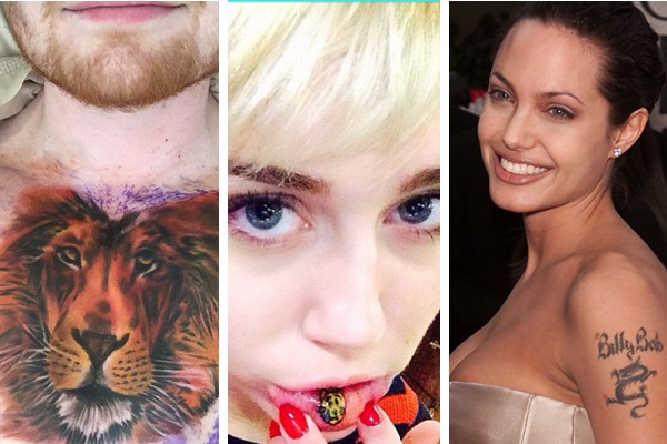 Ed Sheeran, Miley Cyrus e Angelina Jolie (Foto: Instagram / Getty Images)