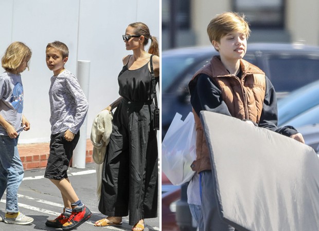 Angelina Jolie leva filho para fazer compras em Los Angeles