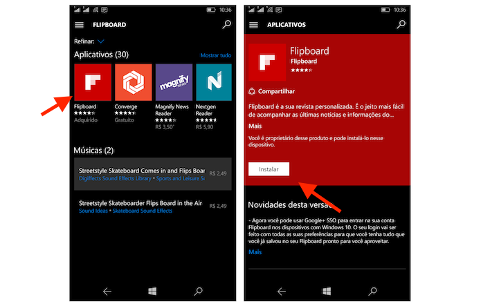 Instalando um aplicativo através da loja online do Windows 10 Mobile (Foto: Reprodução/Marvin Costa)