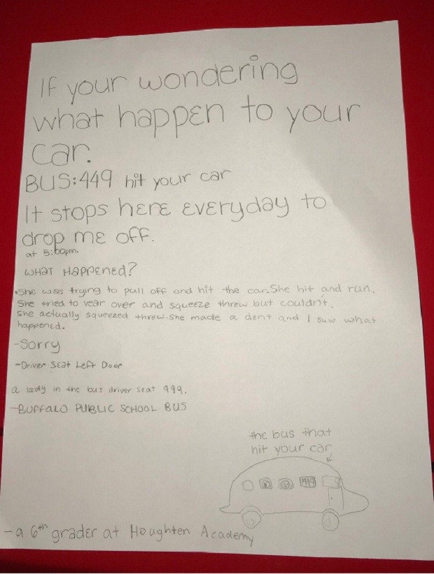 Carta assinada por aluna que presenciou o acidente de trânsito (Foto: Reprodução/Twitter)