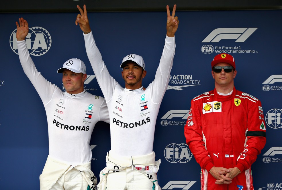 Bottas, Hamilton e Raikkonen, os trÃªs primeiros no grid em Hungaroring (Foto: Getty Images)