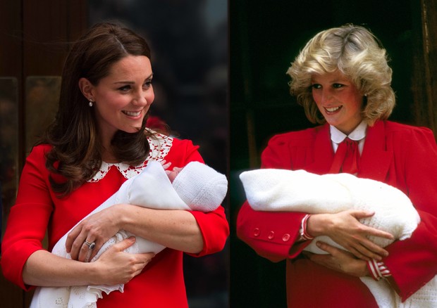 (FILE PHOTO) In this photo composite a comparison has been made between Catherine, Duchess of Cambridge carrying her newborn son and Diana, Princess of Wales carrying her newborn son Prince Harry (R) both leaving the Lindo Wing of St Mary's hospital. ***L (Foto: WireImage)