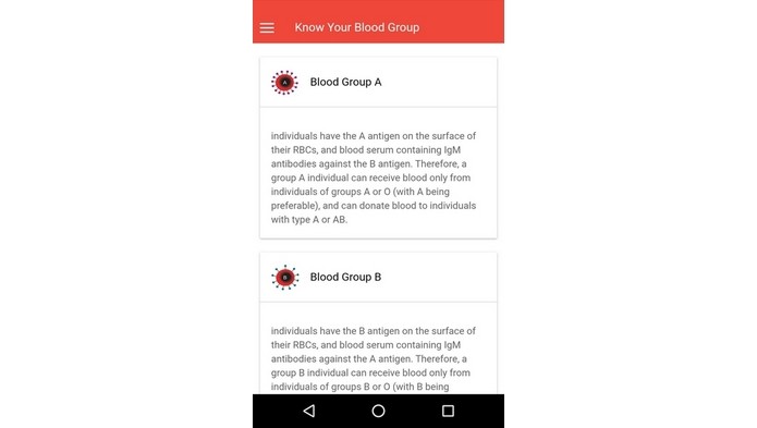 Tela de detalhes do grupo sanguíneo do Blood Diet (Foto: Reprodução/Raquel Freire)