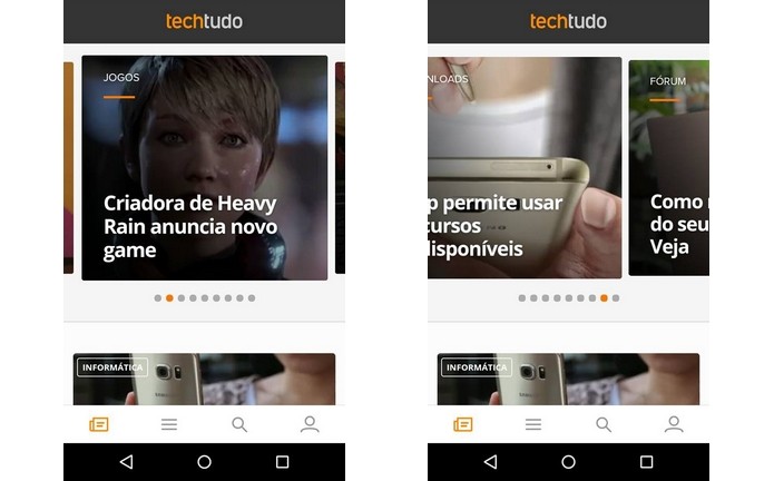 Galeria de notícias em destaque no topo do aplicativo do TechTudo (Foto: Reprodução/Raquel Freire)