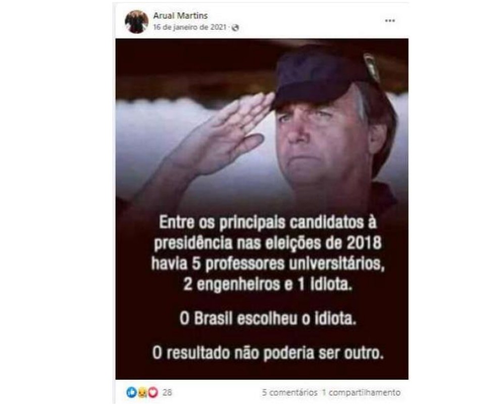 Procurador compartilhou memes em que Bolsonaro Ã© chamado de idiota â Foto: ReproduÃ§Ã£o
