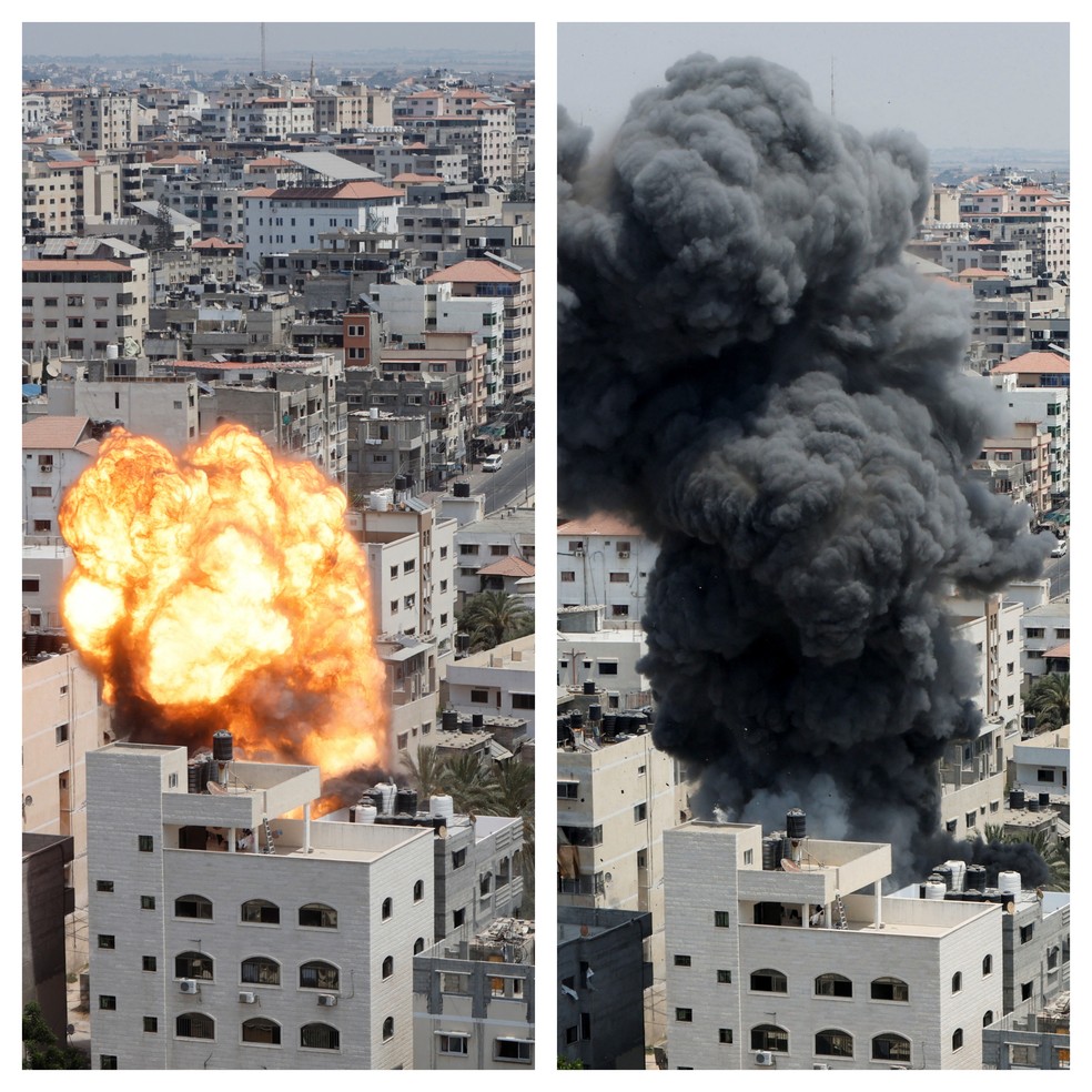 Efeito de bombardeio em Gaza em 6 de agosto de 2022 — Foto: Mohammed Salem/Reuters