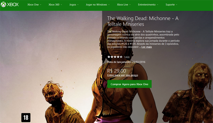 Página de TWD: Michonne na Xbox LIVE Marketplace (Foto: Reprodução/André Mello)