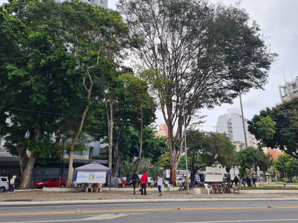 Grupo de moradores ocupa Praça Pérola Byington com ações para moradores de rua e atividades abertas ao público — Foto: Bárbara Muniz Vieira/G1