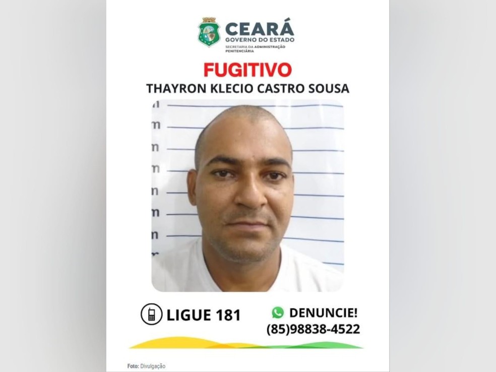 Thayron Klecio Castro Sousa fugiu do Centro de Triagem e Observação Criminológica (CTOC), em Aquiraz, no fim de semana. — Foto: Divulgação