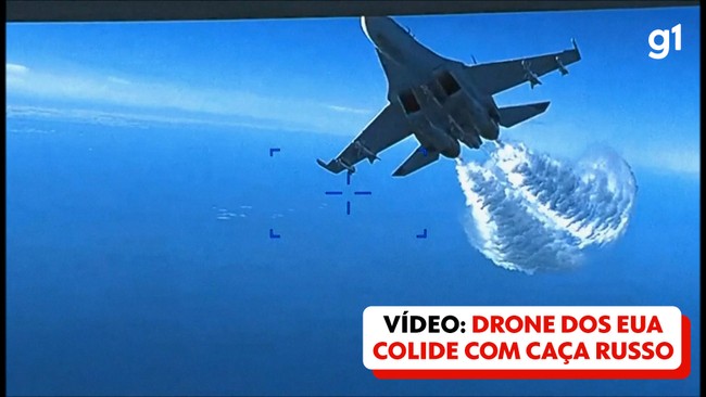 Imagens mostram colisão de drone dos EUA com caça russo