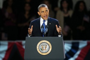 Barack Obama faz o seu discurso após ser reeleito presidente dos Estados Unidos (Foto: Getty Images)