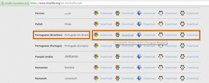 Acesse a página de downloads da Mozilla Firefox e baixe o instalador offline (Foto: Reprodução/Barbara Mannara)