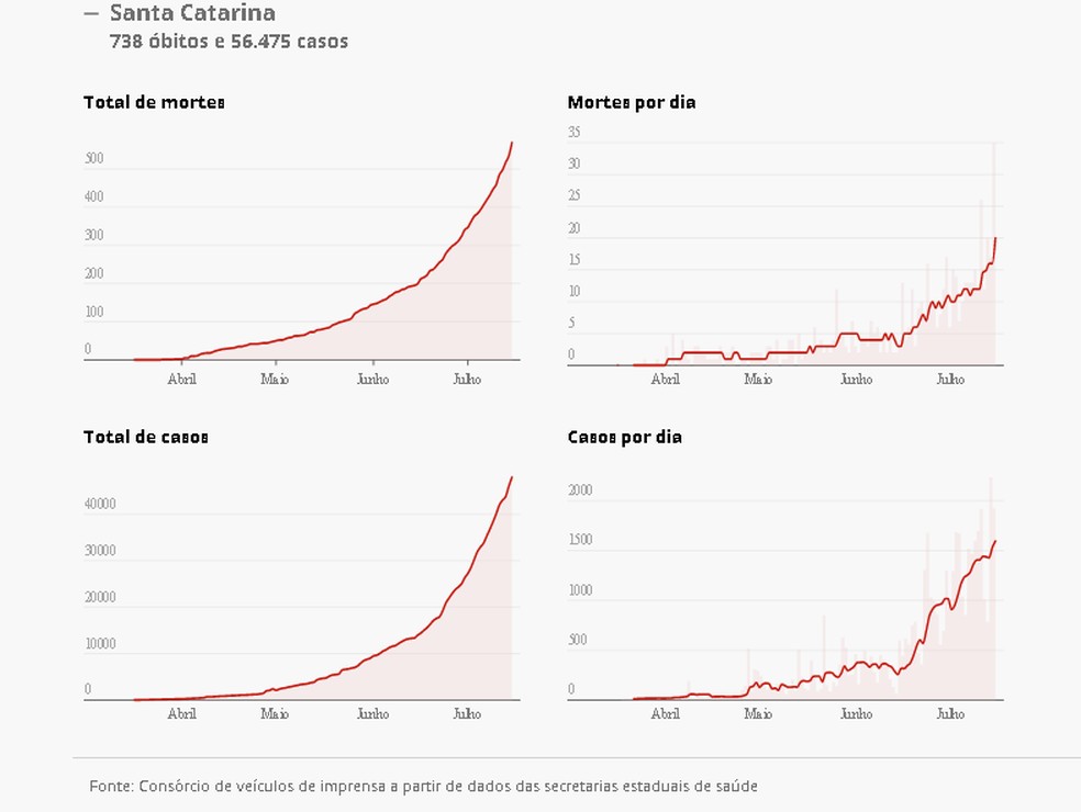Média móvel de mortes por Covid-19 em SC está em 142% — Foto: G1/Reprodução