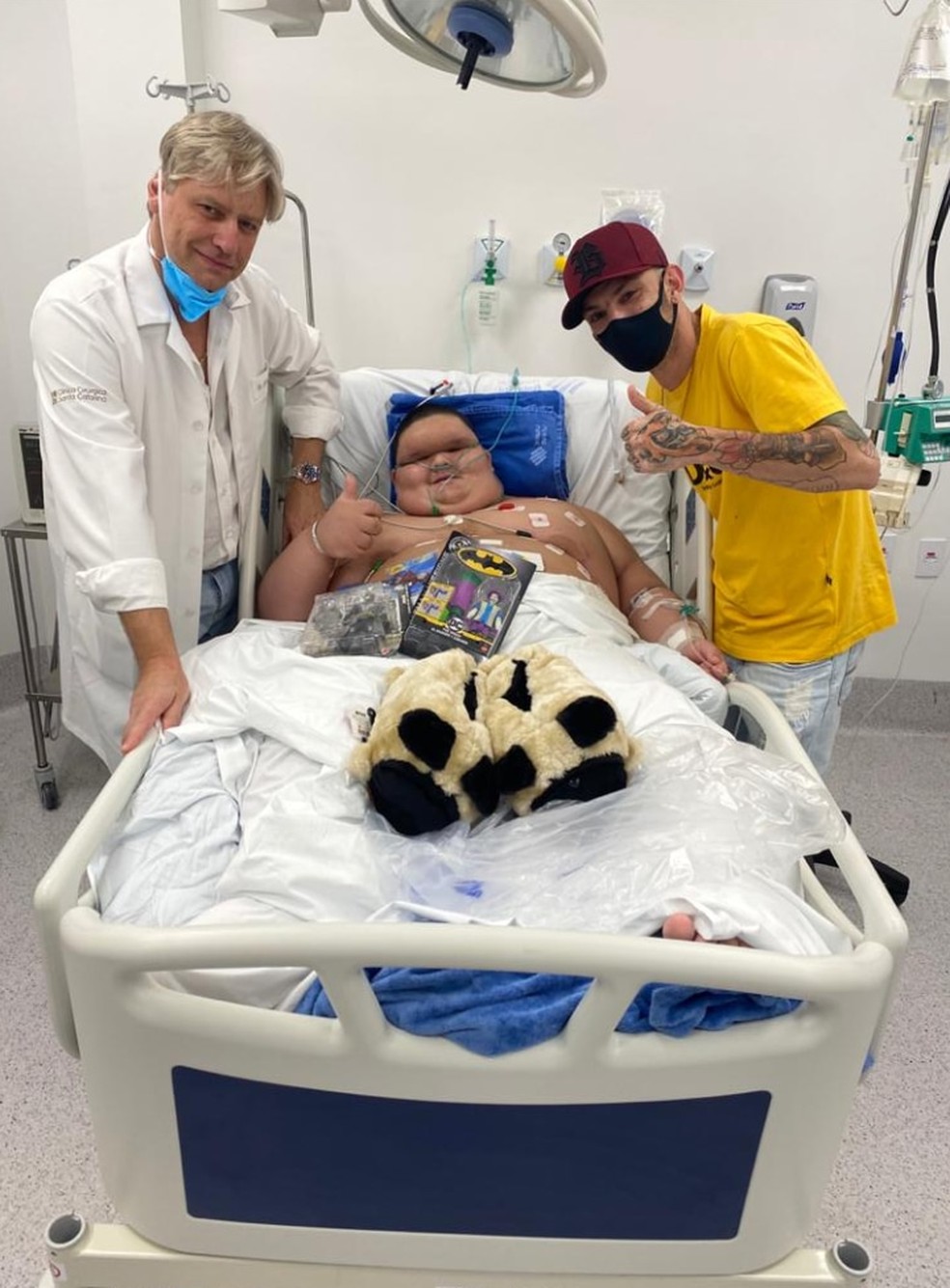 Matheus no dia da cirurgia bariátrica em Florianópolis (SC) — Foto: Gabriela Fetter/Arquivo Pessoal