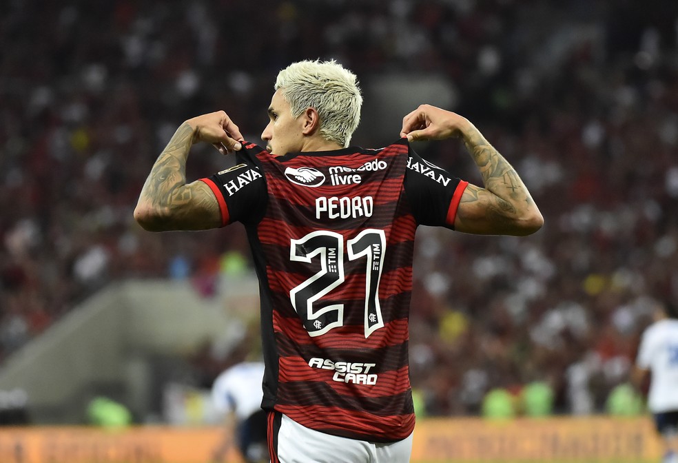 Pedro comemora em Flamengo x Vélez Sarsfield — Foto: André Durão