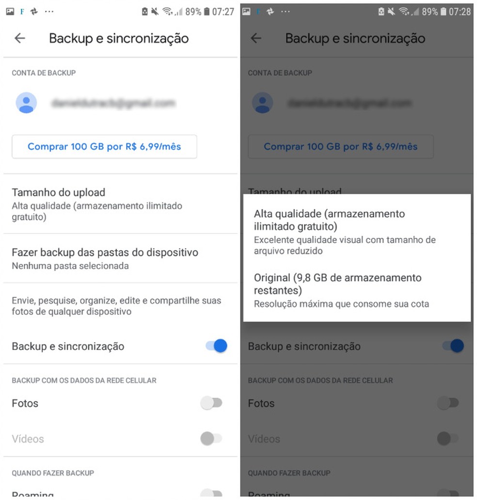 Google Fotos possui diferentes planos de armazenamento para usuários — Foto: Reprodução/Daniel Dutra