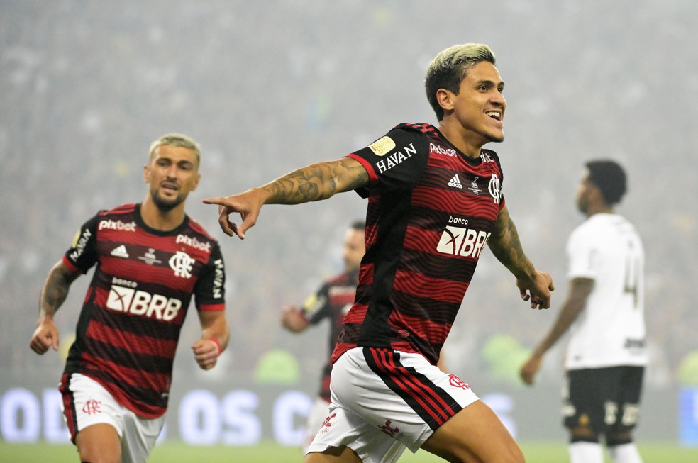 Pedro comemora gol marcado pelo Flamengo em cima do Corinthians na final da Copa do Brasil &mdash; Foto: Andr&eacute; Dur&atilde;o/ge