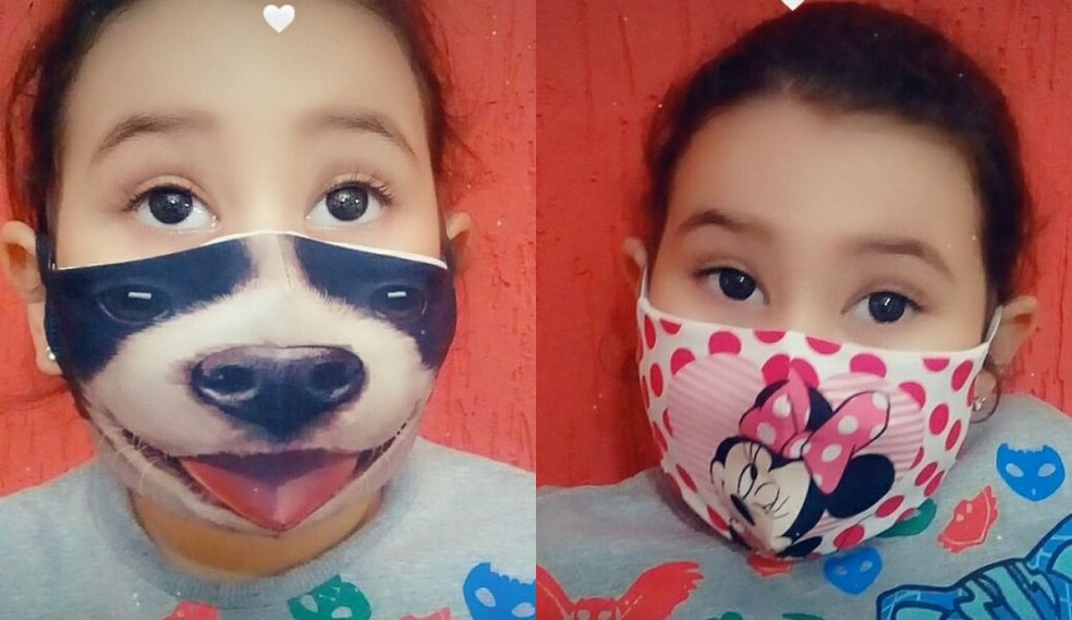 Máscaras também são feitas no tamanho infantil e têm feito sucesso entre as crianças — Foto: Arquivo pessoal/Nelson Machado Júnior