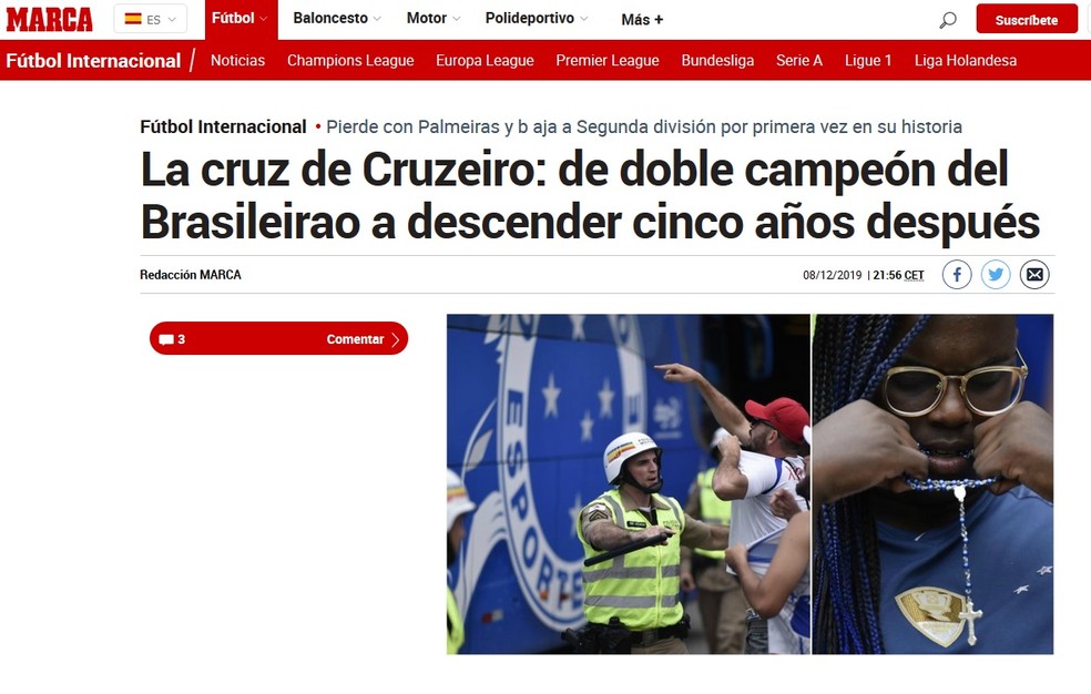 Marca, da Espanha, sobre a queda do Cruzeiro — Foto: Reprodução