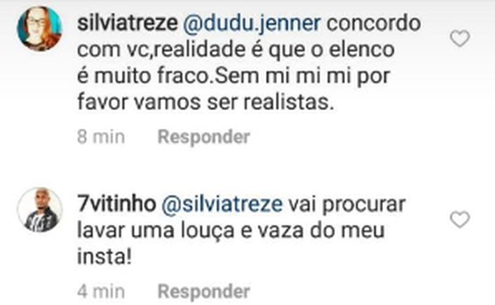 Comentário da torcedora e resposta de Vitinho foram postados no perfil do jogador no Instagram (Foto: Reprodução / Instagram)