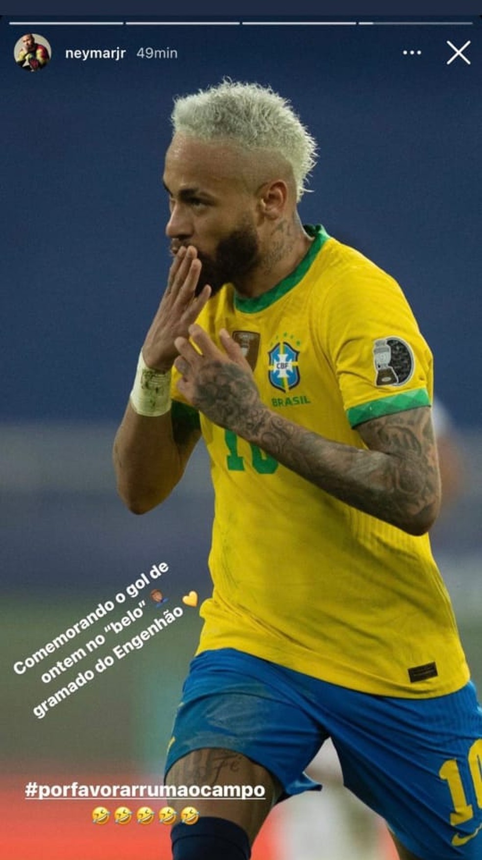 Neymar ironizou gramado do Nilton Santos em rede social — Foto: Reprodução
