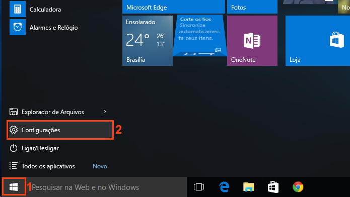 Acessando as Configurações do Windows 10 (Foto: Reprodução/Edivaldo Brito)