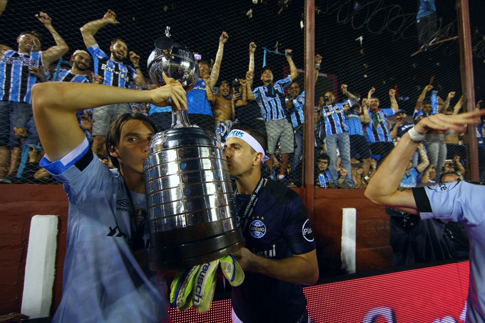 Grêmio foi campeão da Libertadores de 2017 sobre a Lanús — Foto: Lucas Uebel/Grêmio/Divulgação