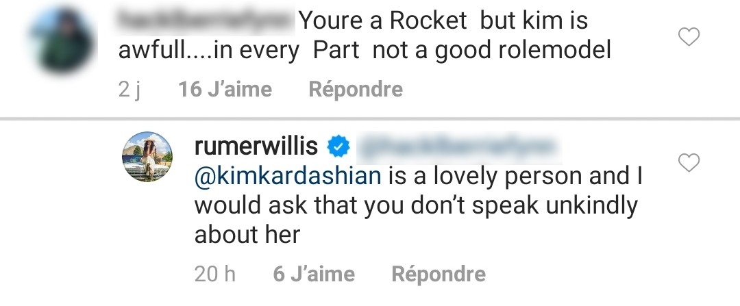 Rumer Willis responde a seguidor que criticou Kim Kardashian (Foto: Reprodução / Instagram)