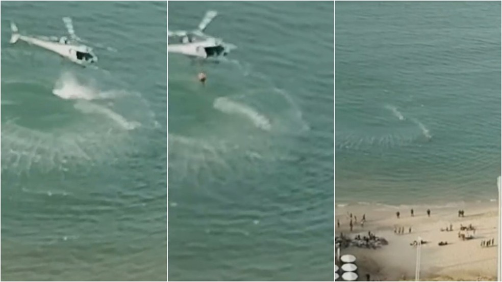 Policial pula de helicóptero para o mar, persegue e captura adolescente suspeito de furto em Fortaleza — Foto: Reprodução