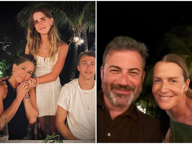 Jennifer Aniston e Jimmy Kimmel em jantar com India Hicks (Foto: Reprodução/Instagram)
