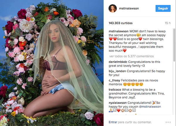 A mãe da cantora Beyoncé comemora o anuncio da gravidez da filha (Foto: Instagram)