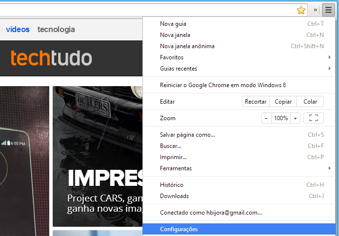 Acesse as configurações do Chrome (Foto: Reprodução/Helito Bijora)