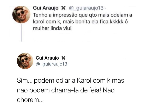 Gui Araújo exalta beleza de Karol Conká (Foto: Reprodução/Instagram e Twitter)