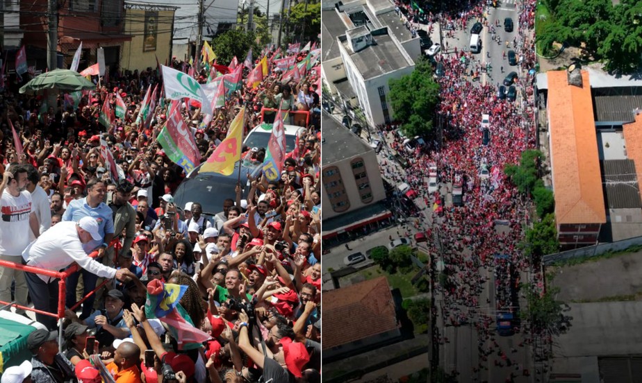 Guerra de narrativas: páginas fluminenses contestam apoio popular em atos de Lula no Rio; nas imagens, a visita do ex-presidente a São Gonçalo