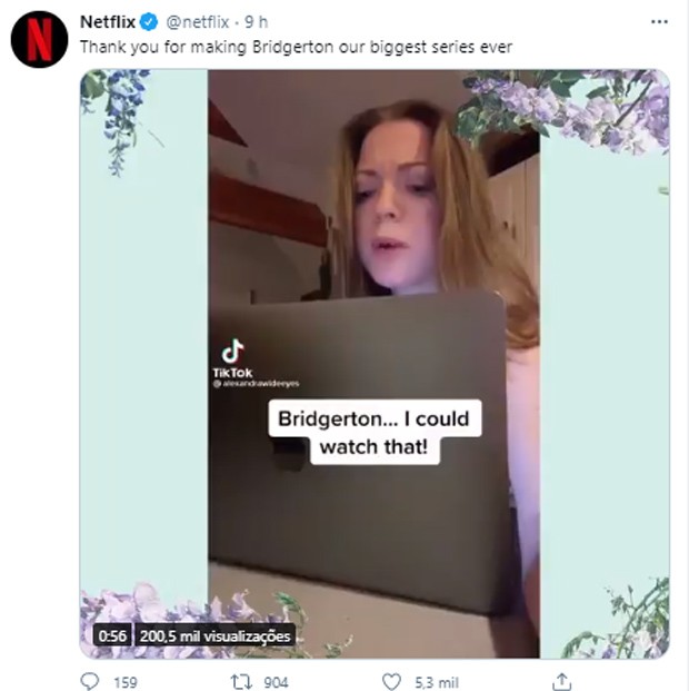Netflix comemora recorde de Bridgerton (Foto: Reprodução/Twitter)