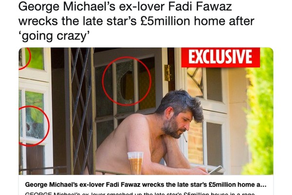 A imagem compartilhada pelo jornal The Sun mostrando o último namorado de George Michael, Fadi Fawaz, na mansão do músico com vários vidros quebrados (Foto: Instagram)