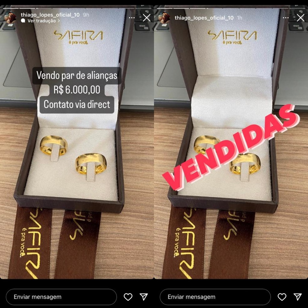 Ex-marido de Andressa Urach vende por R$ 6 mil o par de alianças que usavam — Foto: Reprodução/Instagram