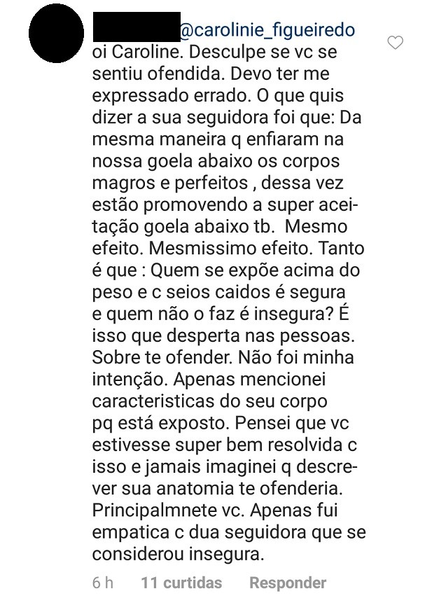 Discussão no post de Caroline Figueiredo (Foto: Instagram/Reprodução)