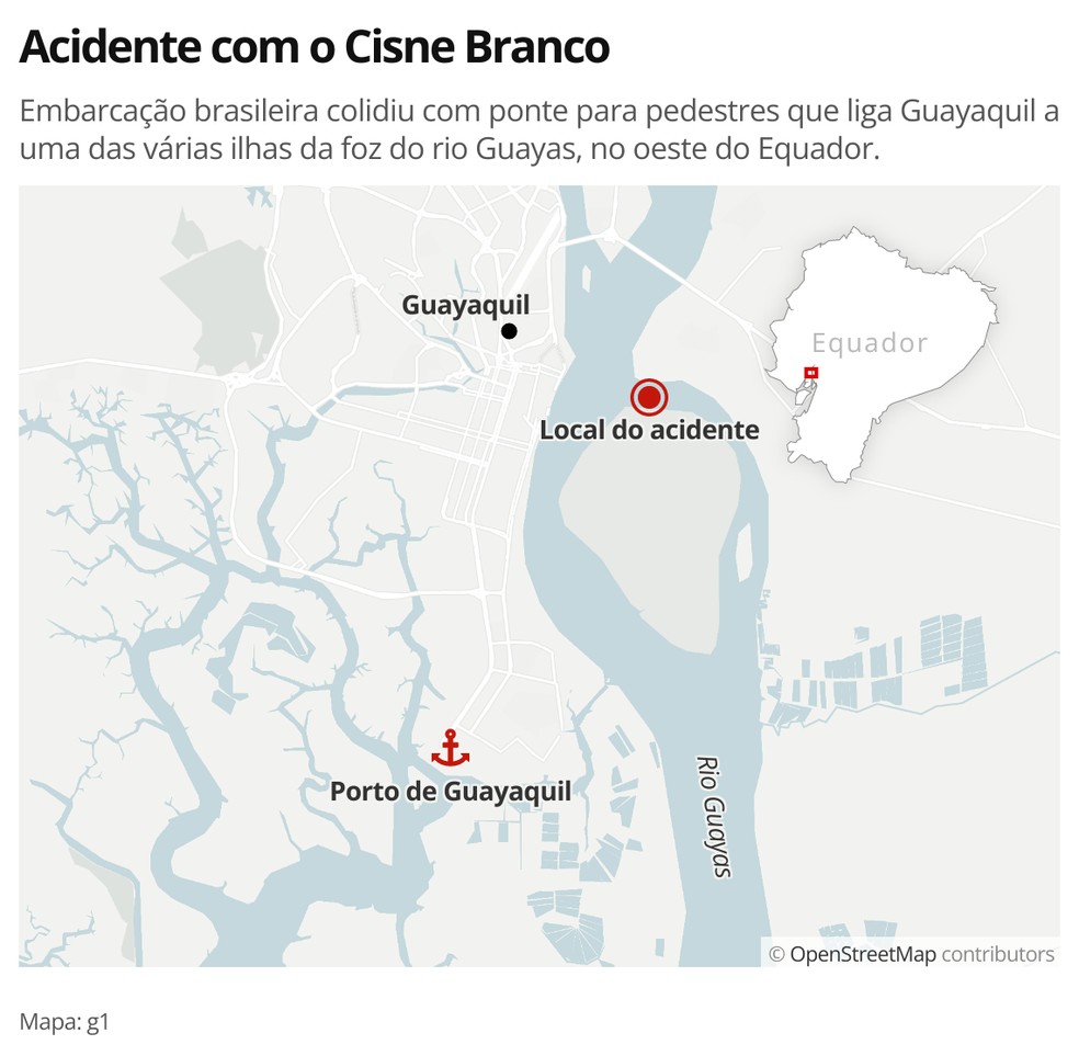 MAPA - Acidente com Cisne Branco no Equador — Foto: g1