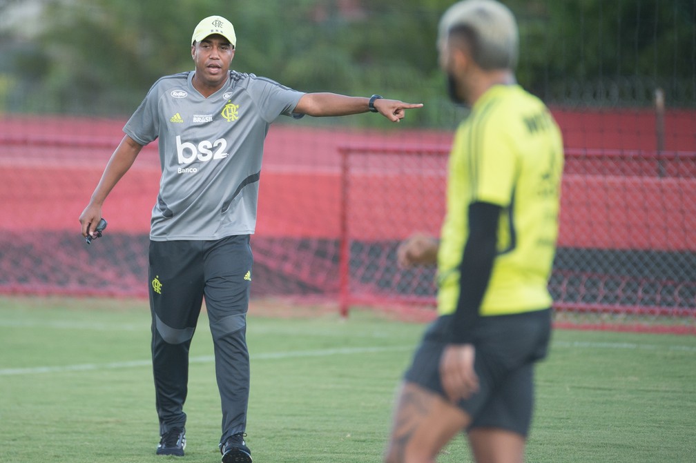 Queda de rendimento de Gabigol é um dos desafios para Marcelo Salles nos quatro jogos antes da Copa América — Foto: Alexandre Vidal / Flamengo