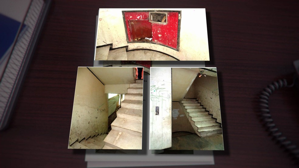 Documento tem fotos de problemas no prédio como falta de corrimão nas escadas (Foto: TV Globo/Reprodução)