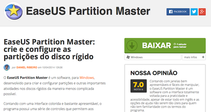 Baixando o EaseUS Partition Master no TechTudo Downloads (Foto: Reprodução/Edivaldo Brito)